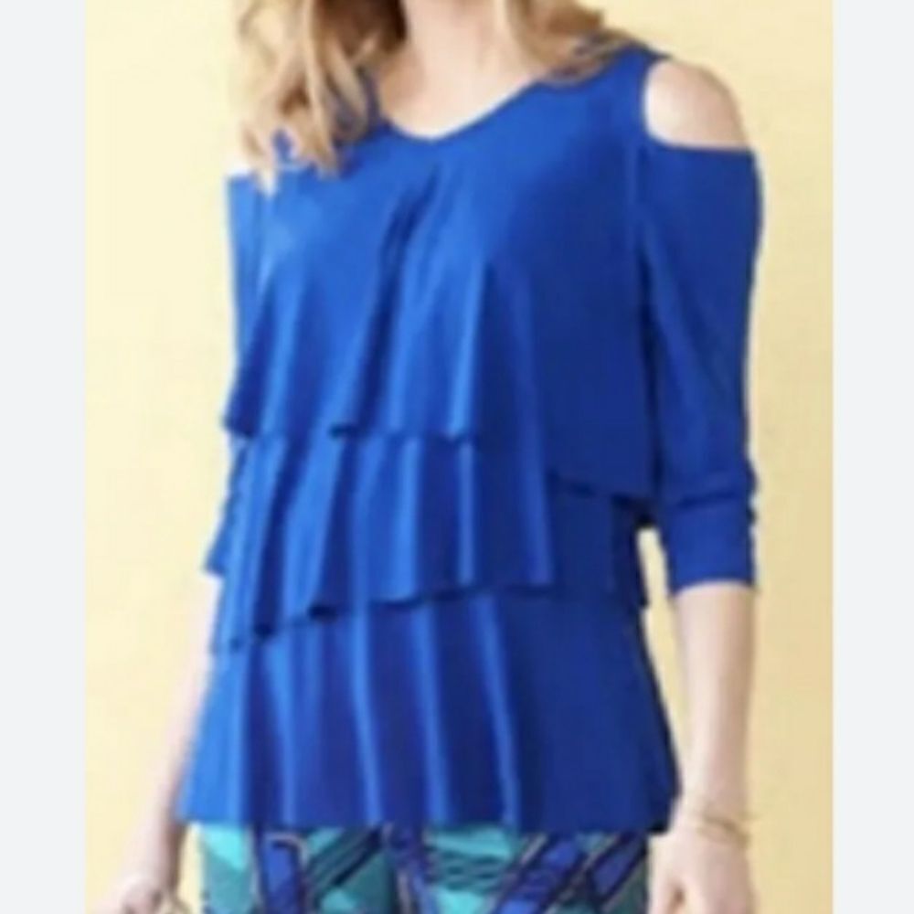 Susan Graver Tiered Cold Shoulder Top Sz 3X